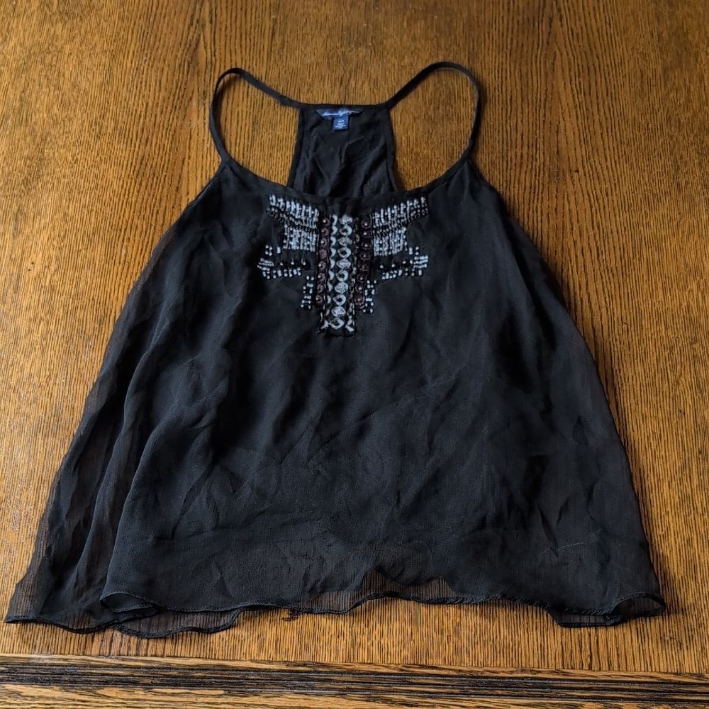 American Eagle Black Camisole with Metallic Accents